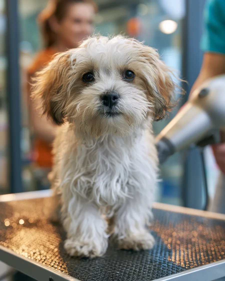Cão branco e fofinho depois do banho